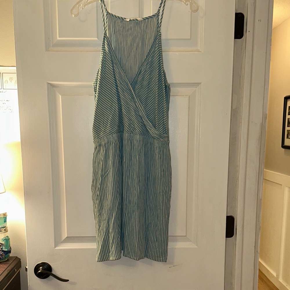 Market & Spruce Teal Striped Wrap Dress